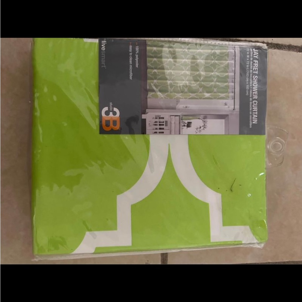 Jay Fret Shower Curtain Green And White